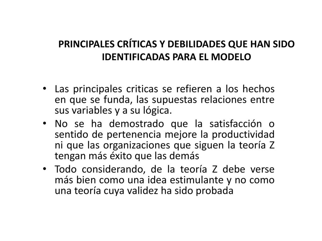 PRINCIPALES CRÍTICAS Y DEBILIDADES QUE HAN SIDO IDENTIFICADAS PARA EL MODELO