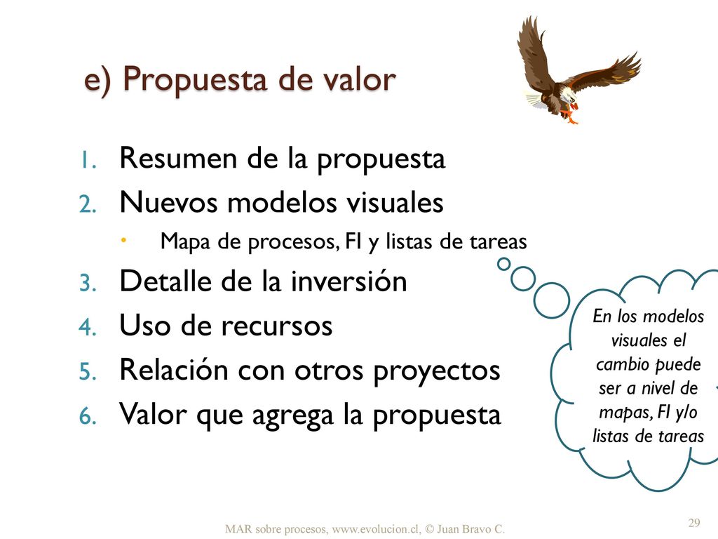 e) Propuesta de valor Resumen de la propuesta Nuevos modelos visuales