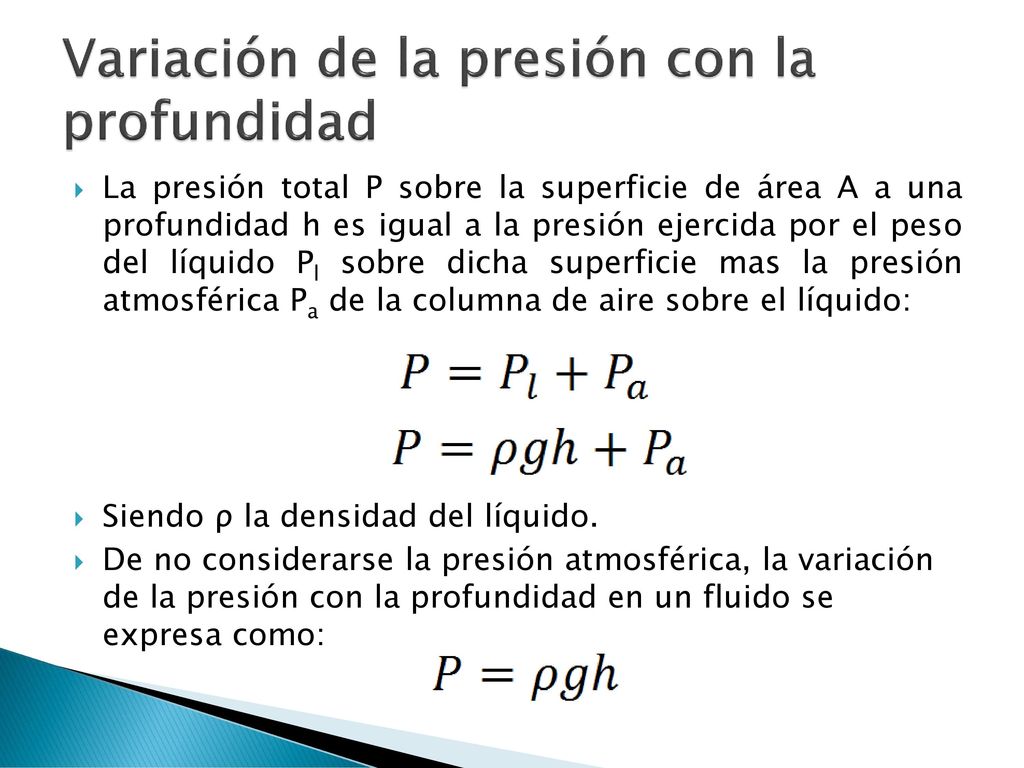 Variacion de presion con la profundidad