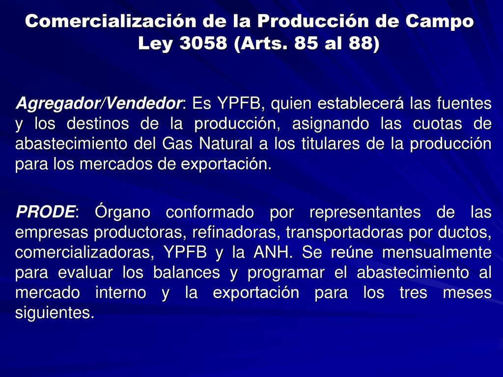 Comercialización de la Producción de Campo Ley 3058 (Arts. 85 al 88)