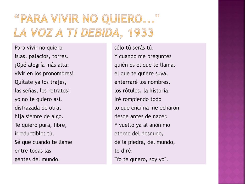 Para vivir no quiero... La voz a ti debida, 1933