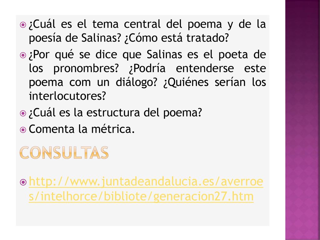 ¿Cuál es el tema central del poema y de la poesía de Salinas