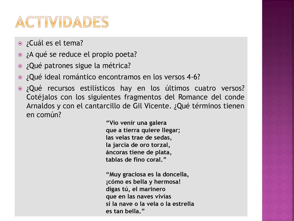 actividades ¿Cuál es el tema ¿A qué se reduce el propio poeta