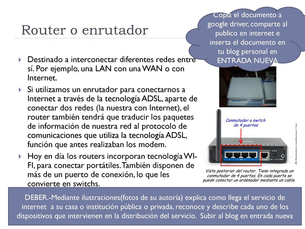 Router o enrutador Copia el documento a google driver, comparte al publico en internet e inserta el documento en tu blog personal en ENTRADA NUEVA.