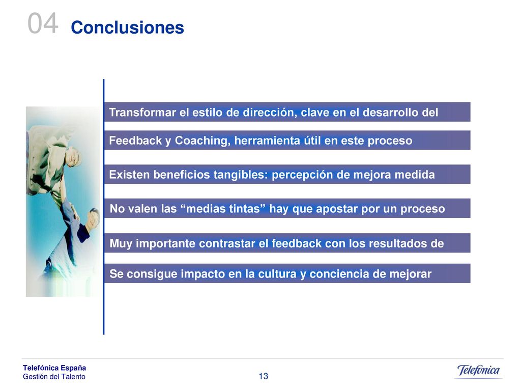 04 Conclusiones. Transformar el estilo de dirección, clave en el desarrollo del negocio. Feedback y Coaching, herramienta útil en este proceso.
