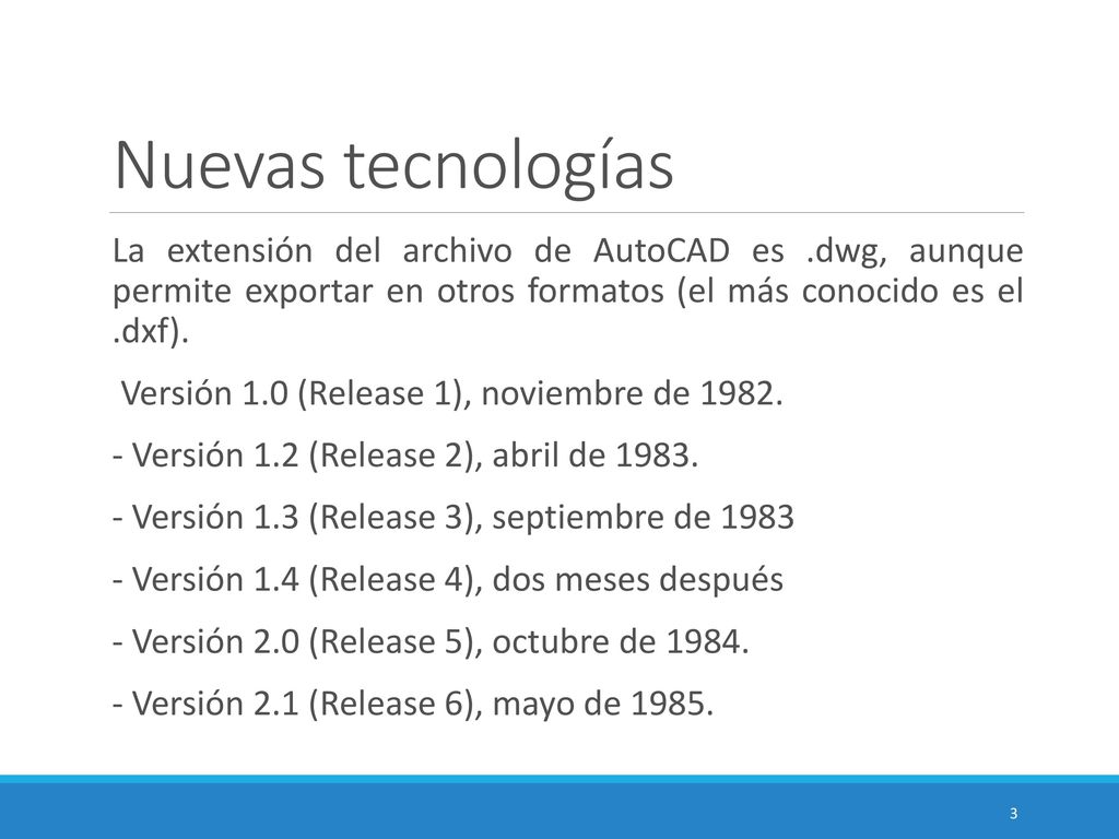 Nuevas tecnologías La extensión del archivo de AutoCAD es .dwg, aunque permite exportar en otros formatos (el más conocido es el .dxf).