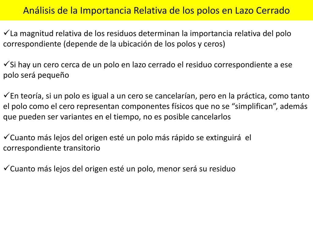 Análisis de la Importancia Relativa de los polos en Lazo Cerrado