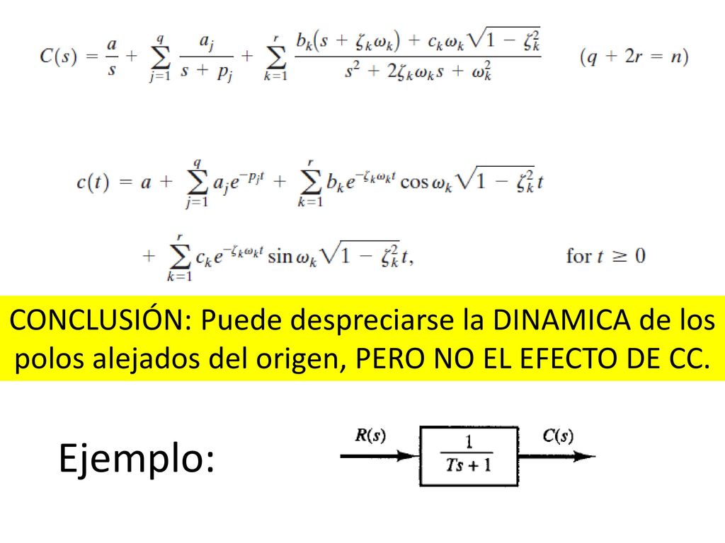 CONCLUSIÓN: Puede despreciarse la DINAMICA de los polos alejados del origen, PERO NO EL EFECTO DE CC.