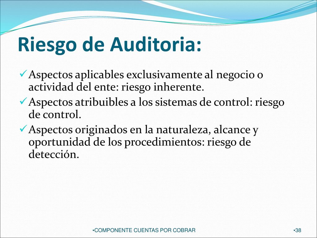 Riesgo de Auditoria: Aspectos aplicables exclusivamente al negocio o actividad del ente: riesgo inherente.