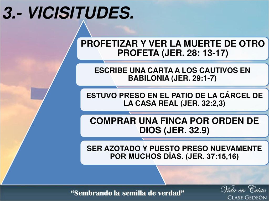3.- VICISITUDES. PROFETIZAR Y VER LA MUERTE DE OTRO PROFETA (JER. 28: 13-17) ESCRIBE UNA CARTA A LOS CAUTIVOS EN BABILONIA (JER. 29:1-7)