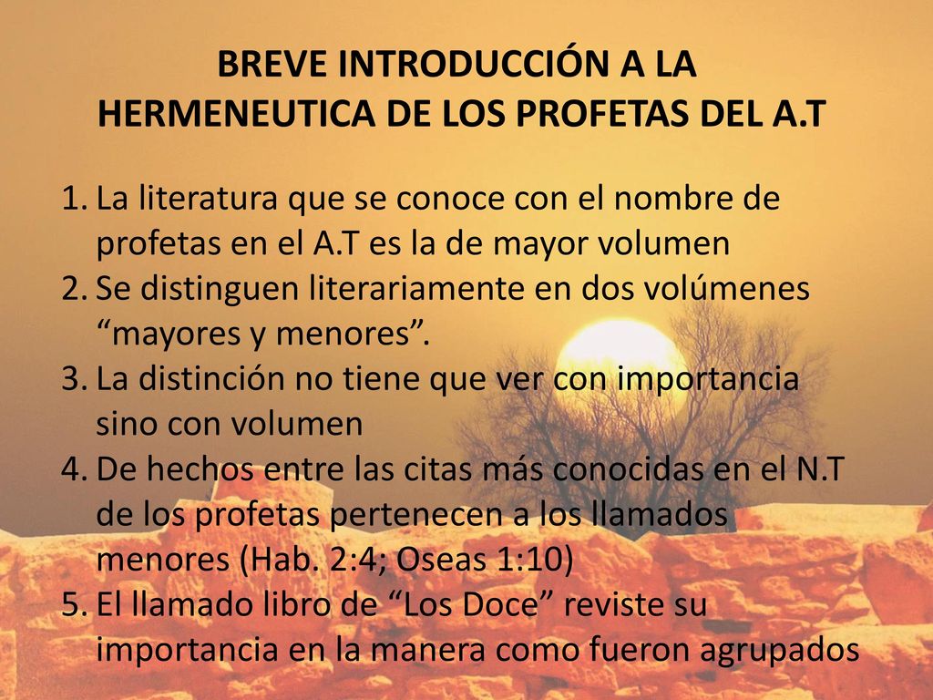 BREVE INTRODUCCIÓN A LA HERMENEUTICA DE LOS PROFETAS DEL A.T