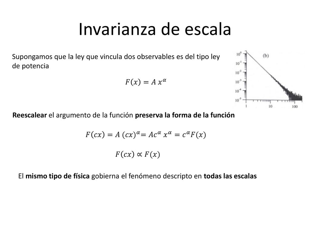 Invarianza de escala Supongamos que la ley que vincula dos observables es del tipo ley de potencia.