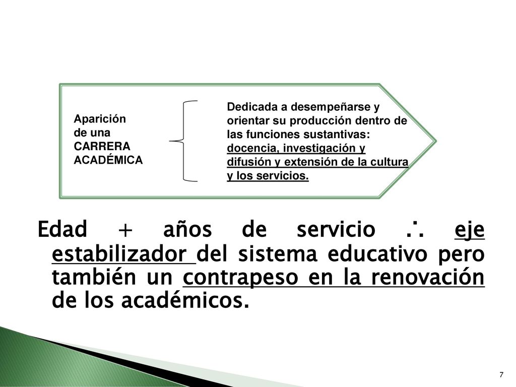 Edad + años de servicio ∴ eje estabilizador del sistema educativo pero también un contrapeso en la renovación de los académicos.