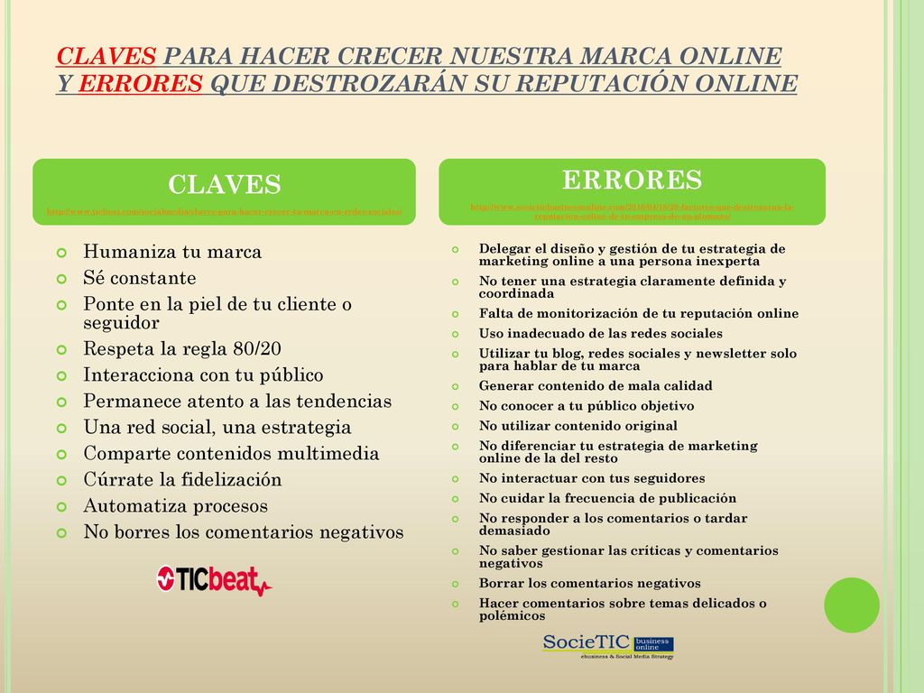 CLAVES PARA HACER CRECER NUESTRA MARCA ONLINE Y ERRORES QUE DESTROZARÁN SU REPUTACIÓN ONLINE