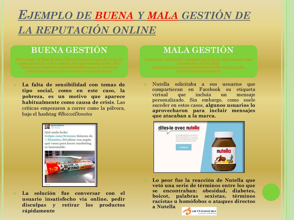 Ejemplo de buena y mala gestión de la reputación online