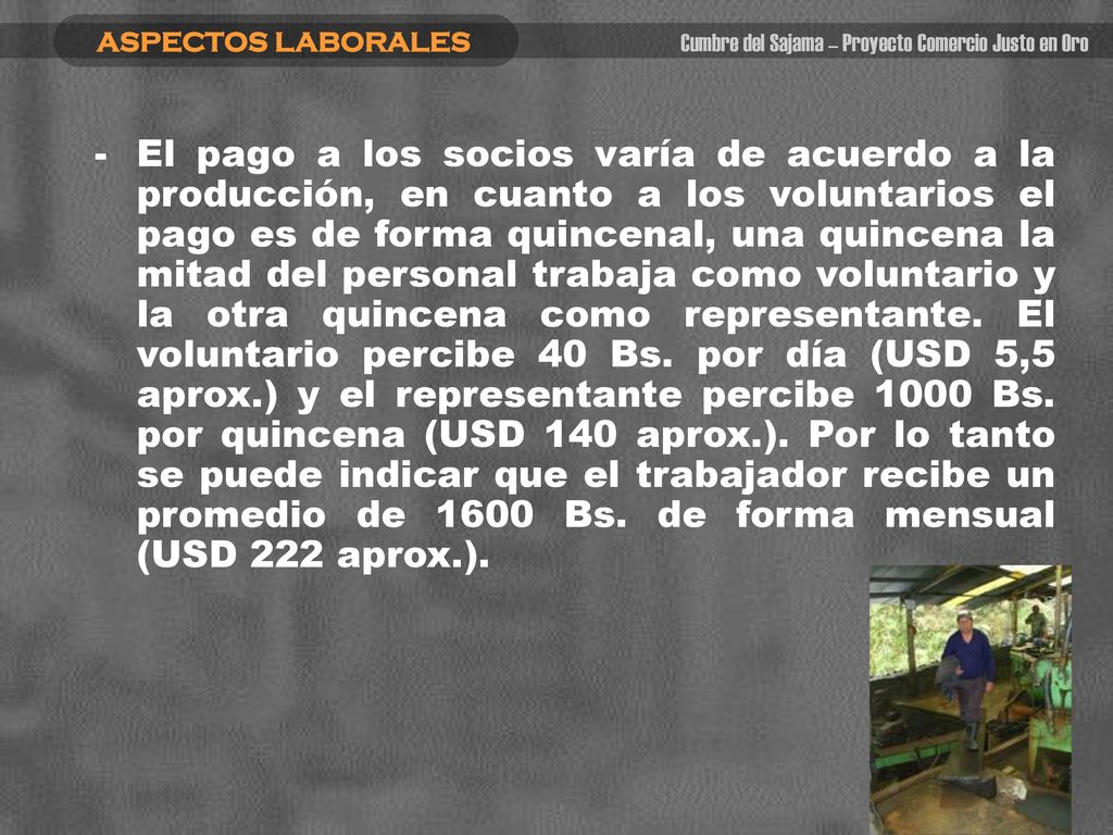 ASPECTOS LABORALES Cumbre del Sajama – Proyecto Comercio Justo en Oro.