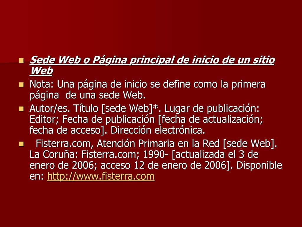 Sede Web o Página principal de inicio de un sitio Web