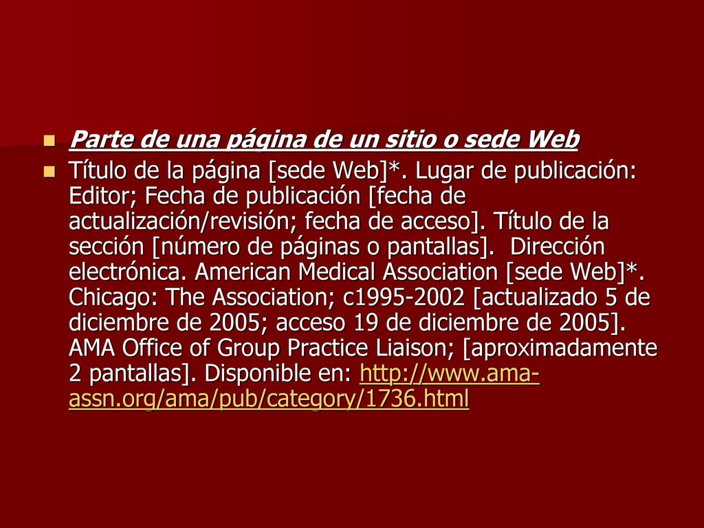 Parte de una página de un sitio o sede Web