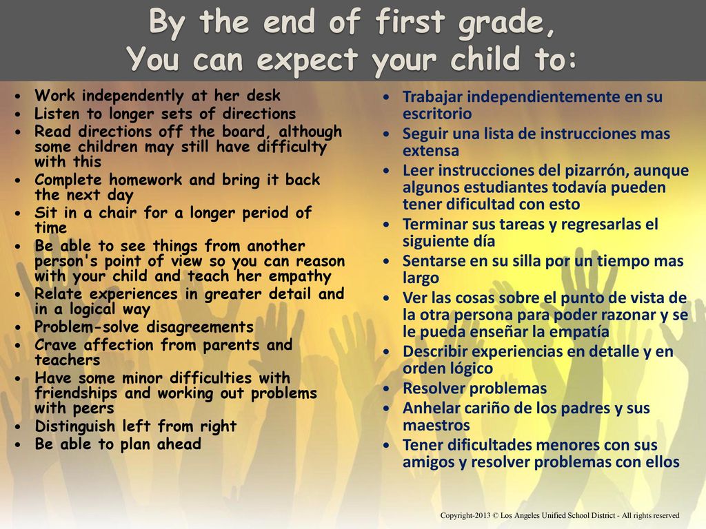 By the end of first grade, You can expect your child to: