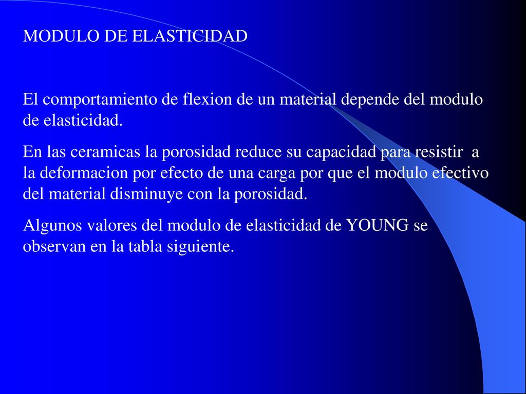MODULO DE ELASTICIDAD El comportamiento de flexion de un material depende del modulo de elasticidad.