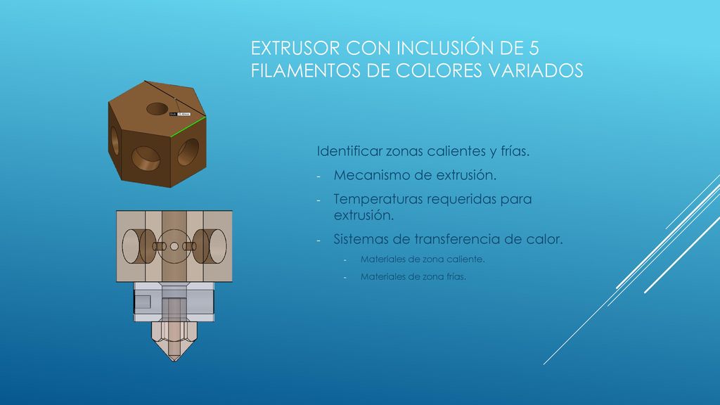 Extrusor con inclusión de 5 filamentos de colores variados
