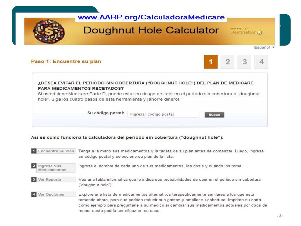 Ustedes pueden usar la calculadora del período sin cobertura, de AARP, para averiguar cuándo entrarán en el doughnut hole y encontrar recomendaciones de medicamentos menos costosos.