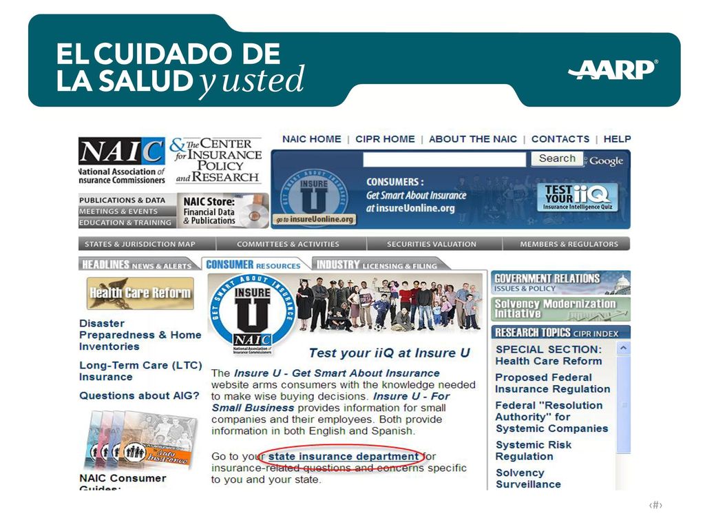 Y esta es la captura de pantalla del sitio web de la NAIC, que es la Asociación Nacional de Comisionados de Seguros.