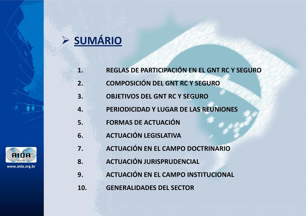 SUMÁRIO SUMARIO 1. REGLAS DE PARTICIPACIÓN EN EL GNT RC Y SEGURO