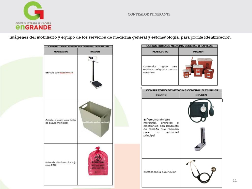 CONTRALOR ITINERANTE Imágenes del mobiliario y equipo de los servicios de medicina general y estomatología, para pronta identificación.