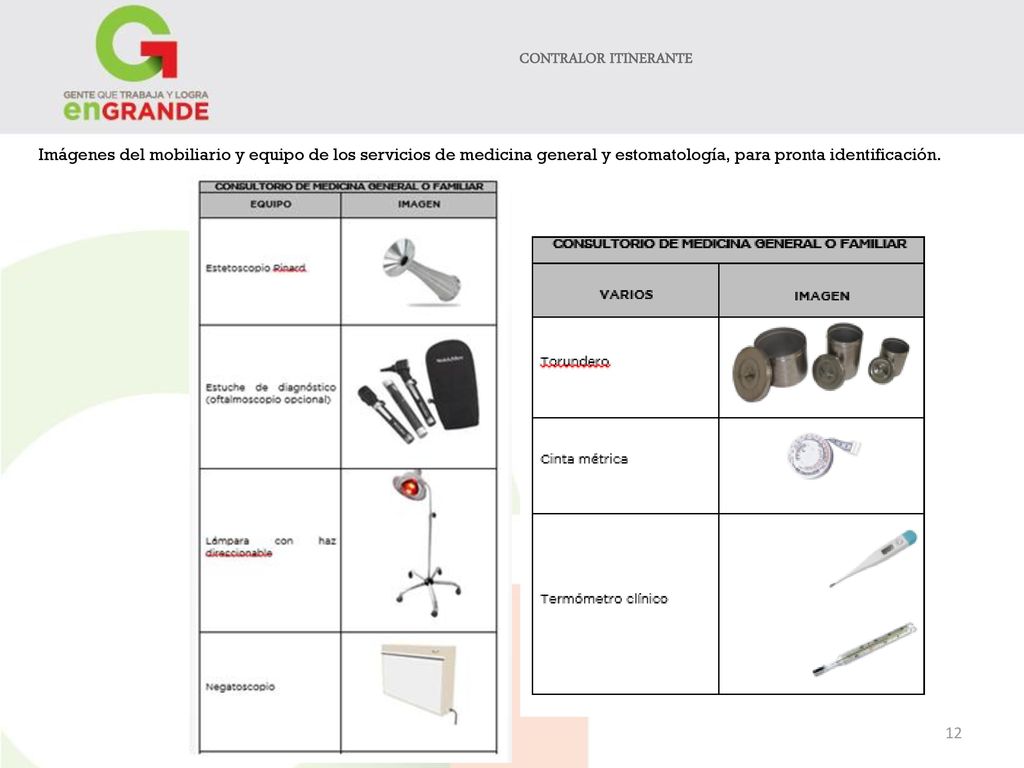 CONTRALOR ITINERANTE Imágenes del mobiliario y equipo de los servicios de medicina general y estomatología, para pronta identificación.