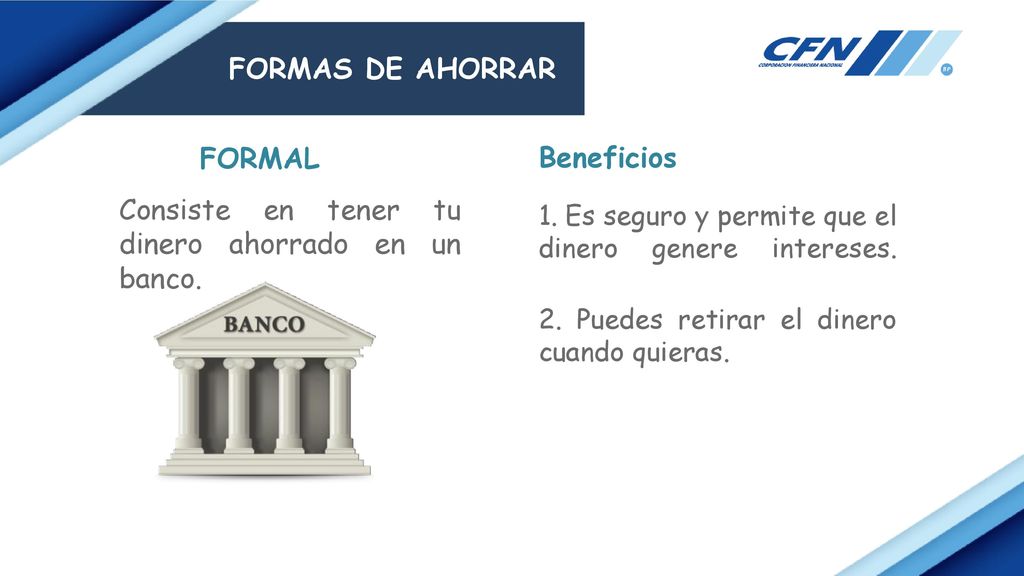 Consiste en tener tu dinero ahorrado en un banco.
