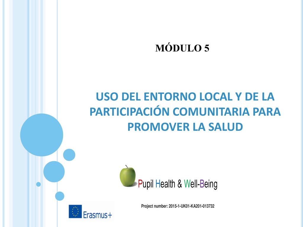 MÓDULO 5 USO DEL ENTORNO LOCAL Y DE LA PARTICIPACIÓN COMUNITARIA PARA PROMOVER LA SALUD. Welcome participants. Brief introduction to Module 3 (2’)