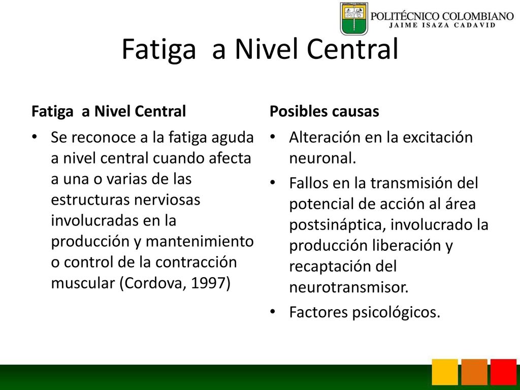 Fatiga a Nivel Central Fatiga a Nivel Central Posibles causas