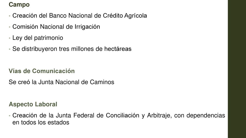 Campo Creación del Banco Nacional de Crédito Agrícola. Comisión Nacional de Irrigación. Ley del patrimonio.
