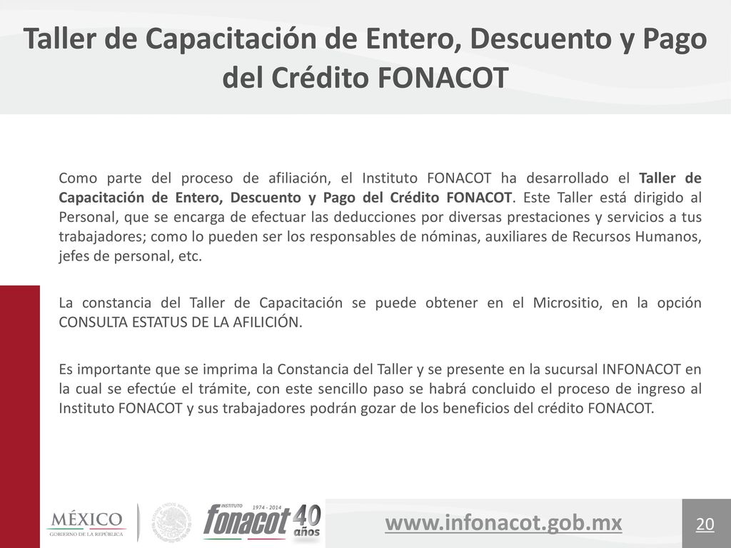 Taller de Capacitación de Entero, Descuento y Pago del Crédito FONACOT