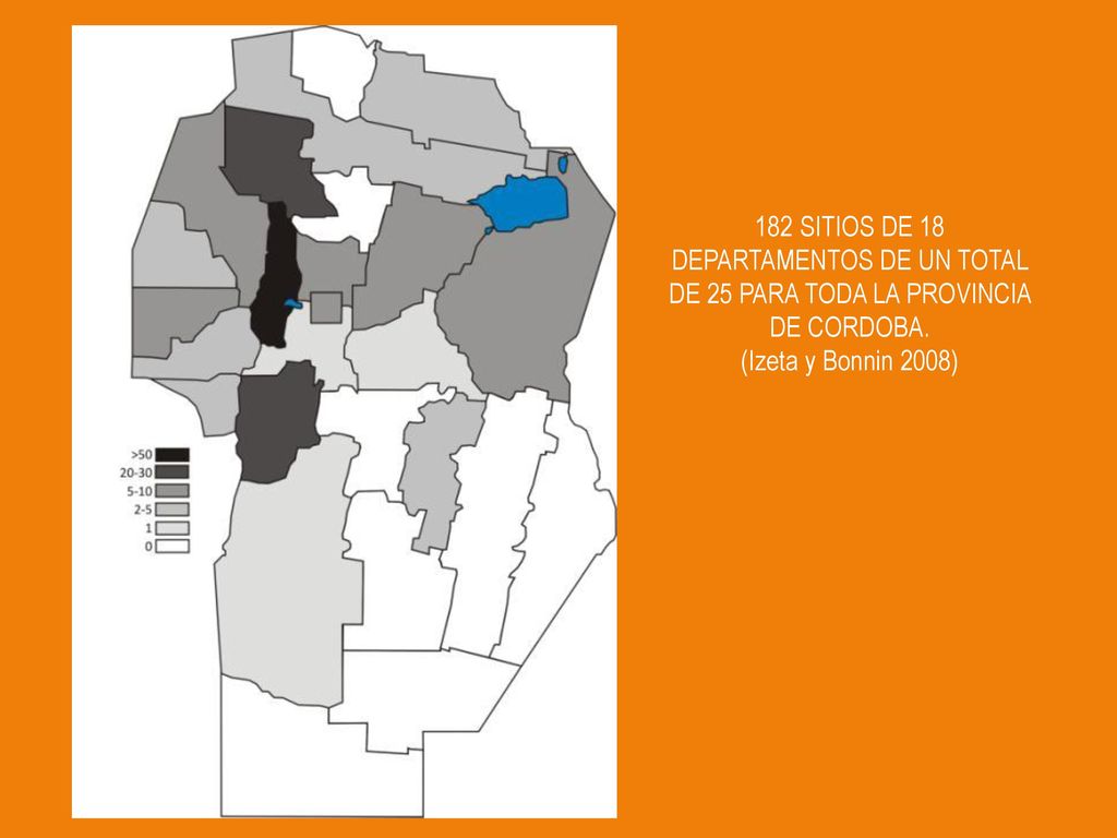 182 SITIOS DE 18 DEPARTAMENTOS DE UN TOTAL DE 25 PARA TODA LA PROVINCIA DE CORDOBA.