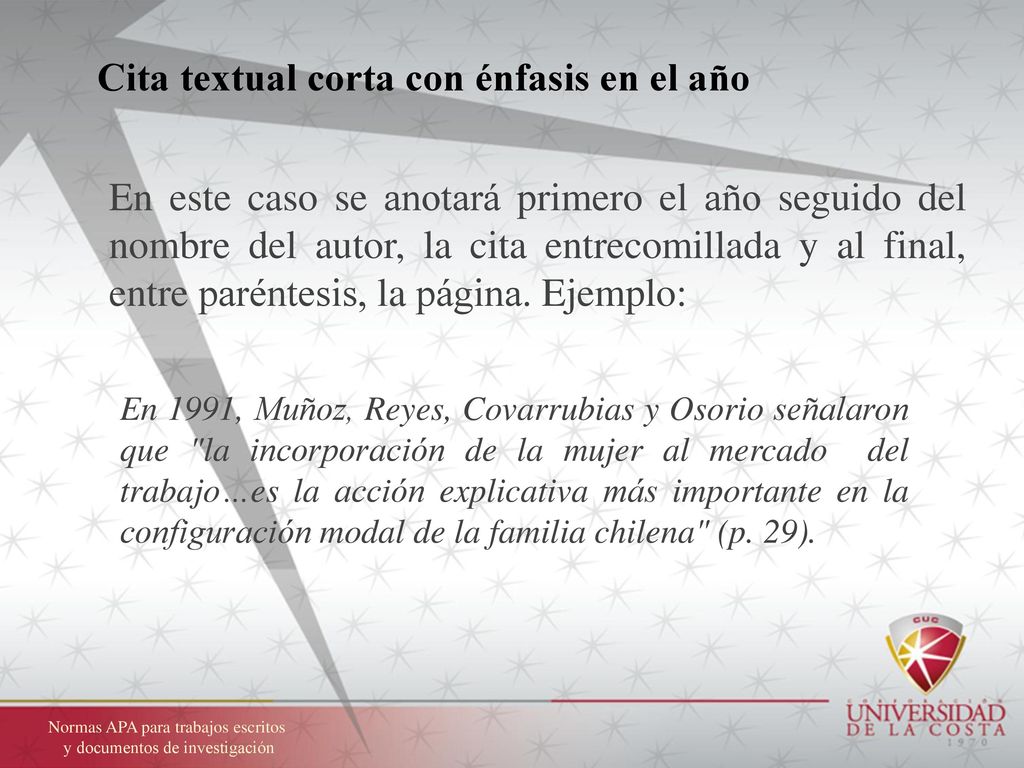 Cita textual corta con énfasis en el año