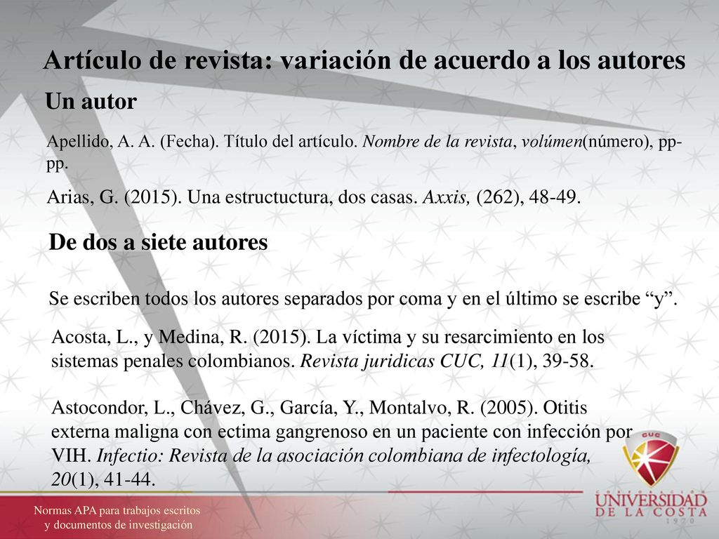Artículo de revista: variación de acuerdo a los autores