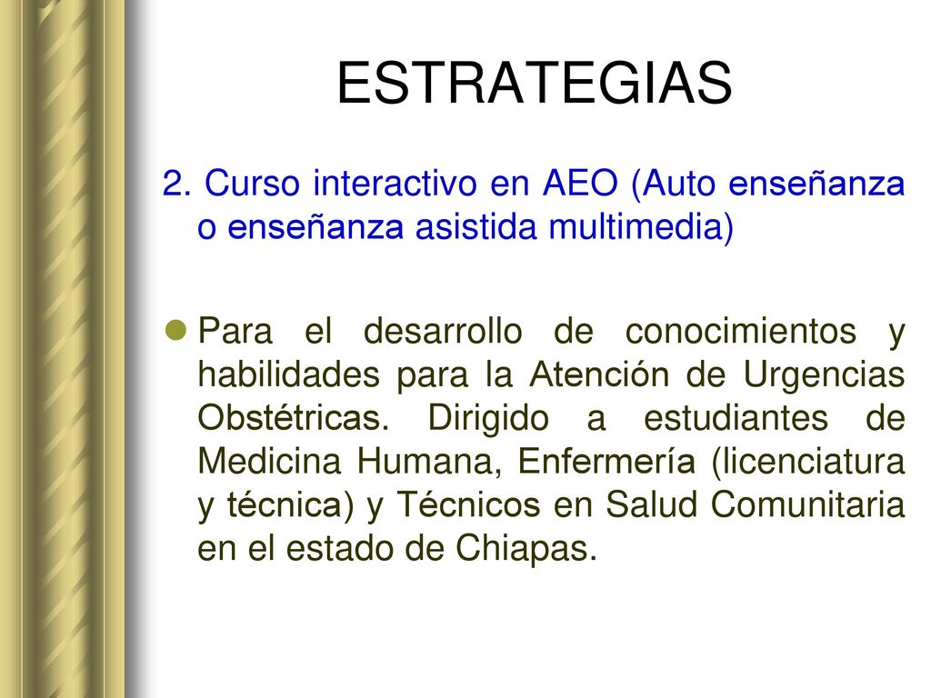 ESTRATEGIAS 2. Curso interactivo en AEO (Auto enseñanza o enseñanza asistida multimedia)