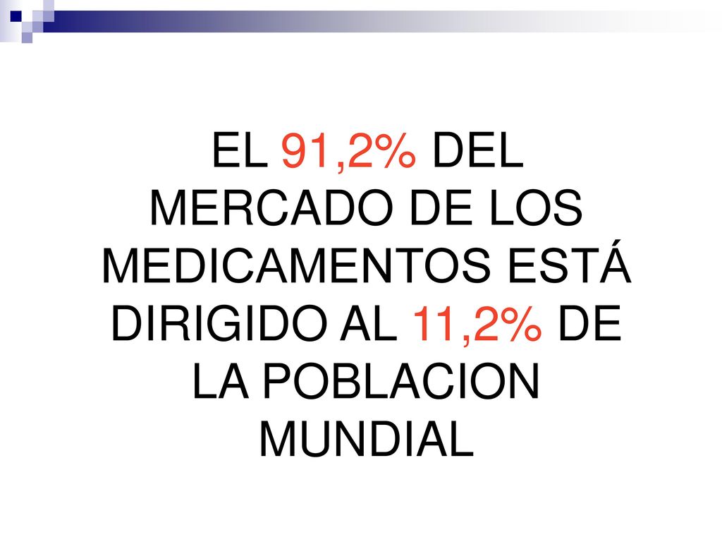 EL 91,2% DEL MERCADO DE LOS MEDICAMENTOS ESTÁ DIRIGIDO AL 11,2% DE LA POBLACION MUNDIAL
