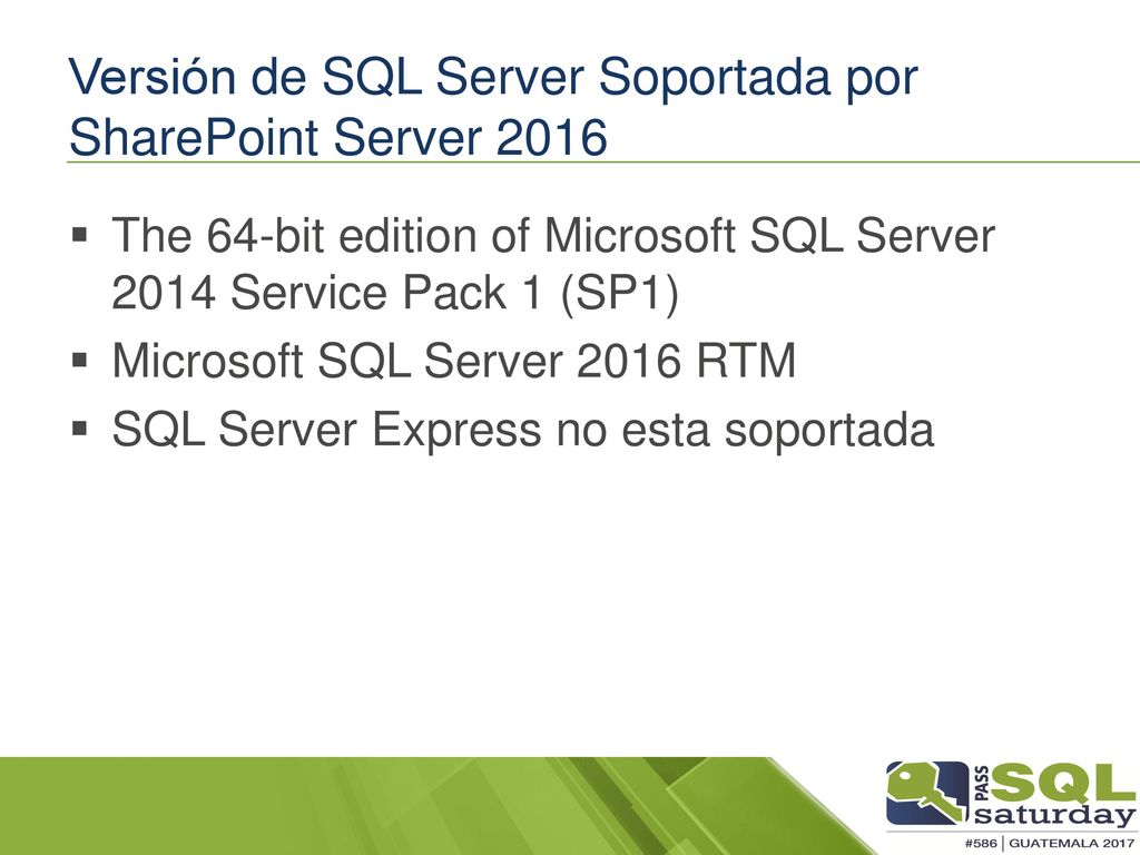Versión de SQL Server Soportada por SharePoint Server 2016