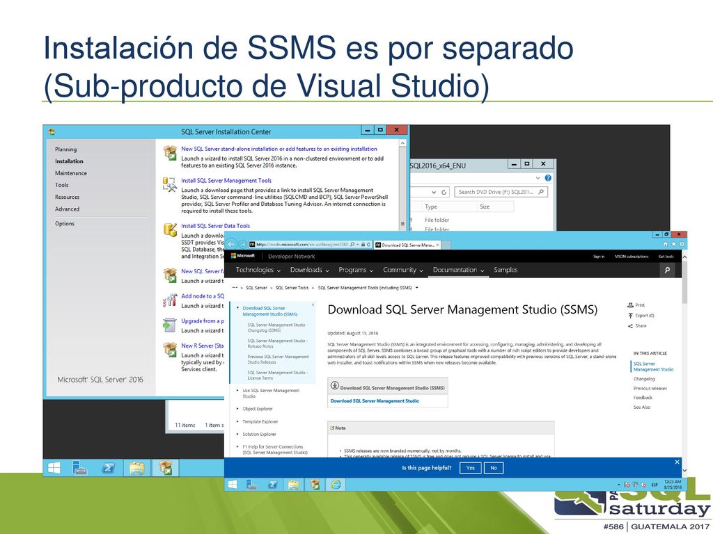 Instalación de SSMS es por separado (Sub-producto de Visual Studio)