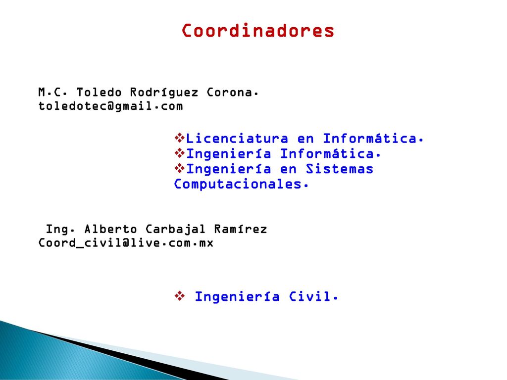 Coordinadores Licenciatura en Informática. Ingeniería Informática.