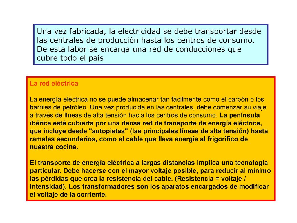 Una vez fabricada, la electricidad se debe transportar desde las centrales de producción hasta los centros de consumo. De esta labor se encarga una red de conducciones que cubre todo el país