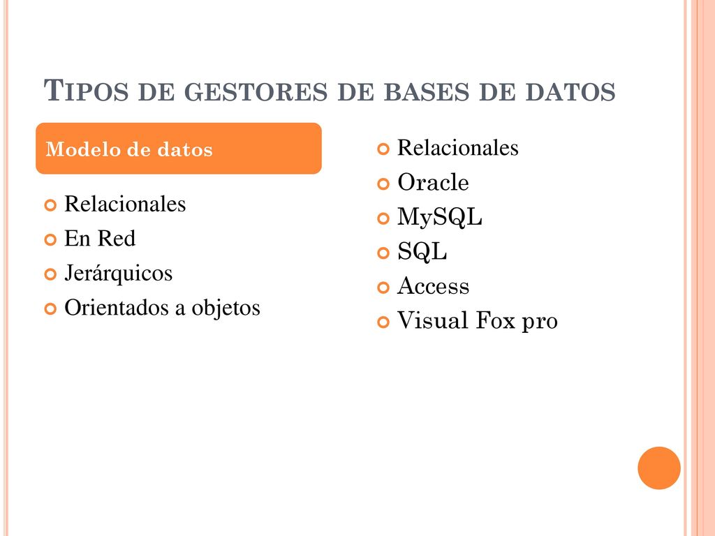 Tipos de gestores de bases de datos