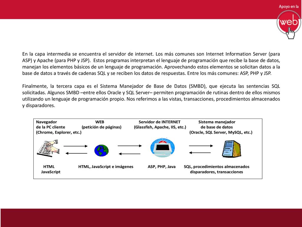 En la capa intermedia se encuentra el servidor de internet