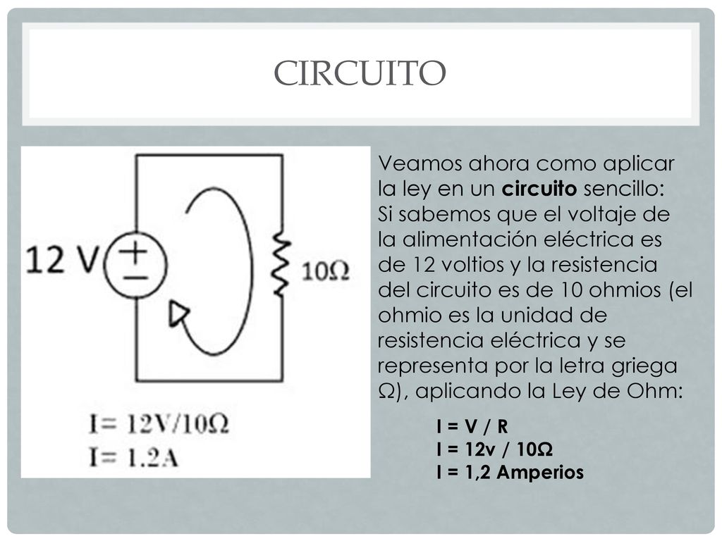 CIRCUITO Veamos ahora como aplicar la ley en un circuito sencillo: