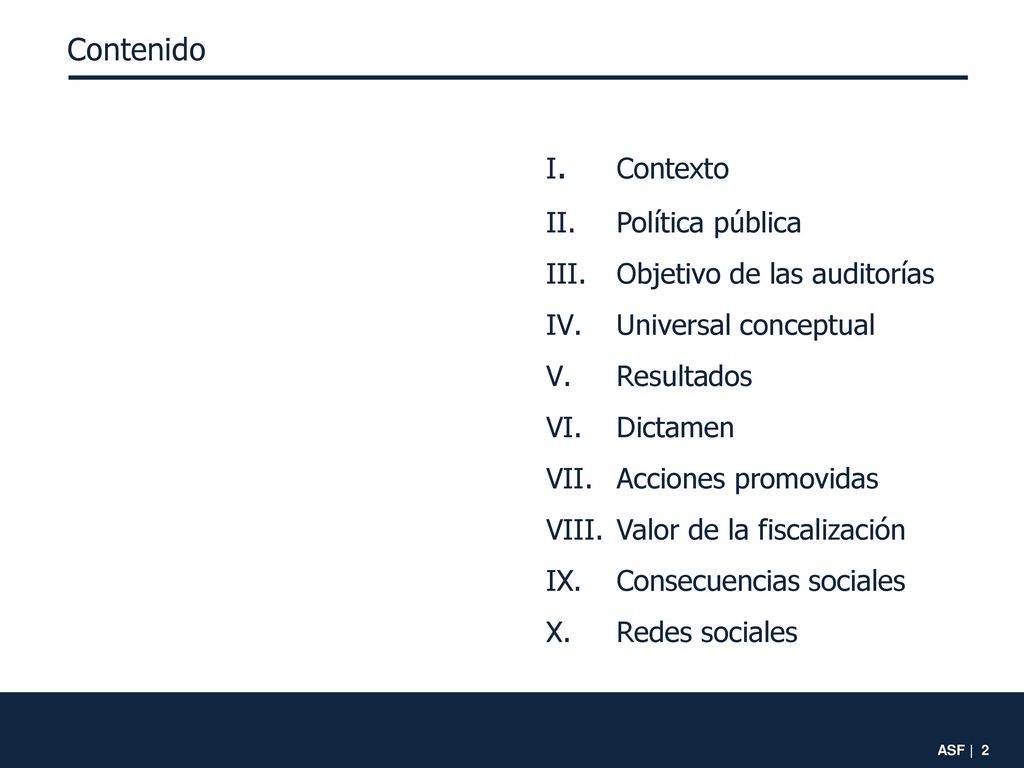 Contenido I. Contexto Política pública Objetivo de las auditorías