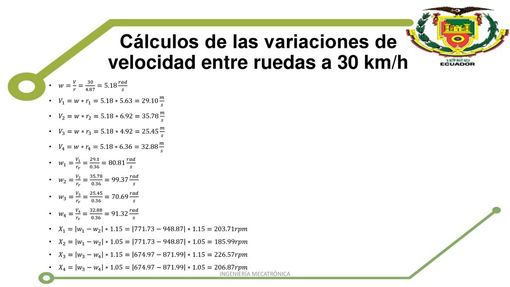Cálculos de las variaciones de velocidad entre ruedas a 30 km/h