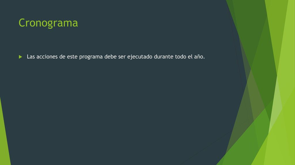 Cronograma Las acciones de este programa debe ser ejecutado durante todo el año.